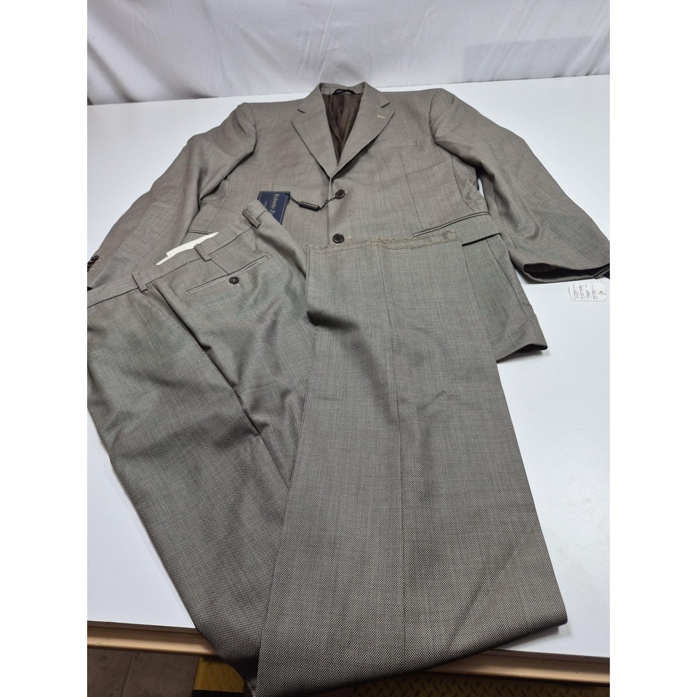 Roberto Zanieri Suit Mens 44 Long Beige Wool Check 2 Piece 37x36 Italy NWT